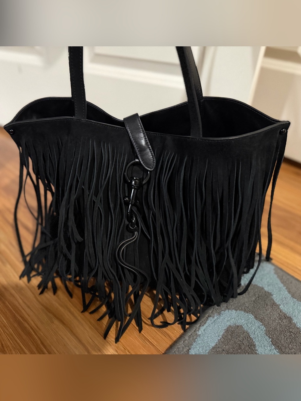Rebecca Minkoff Black Fringe Tote with Ring Hardware